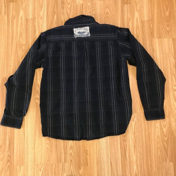G-Paul Jeans XXL Mens Long Sleeve Button Down Shirt Cotton Black Gray Plaid - Picture 3 of 8